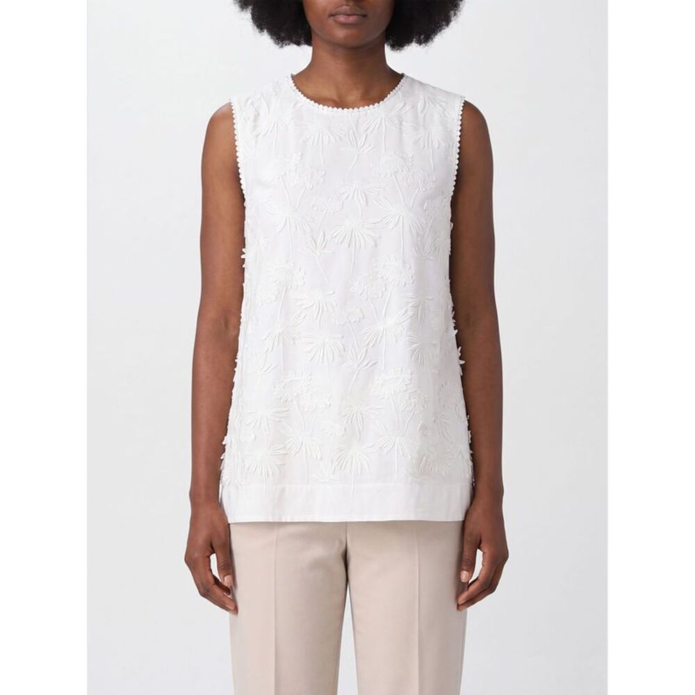 Parosh Women Embroidered Sleeveless Cotton Top P.A.R.O.S.H. With Crew Neck